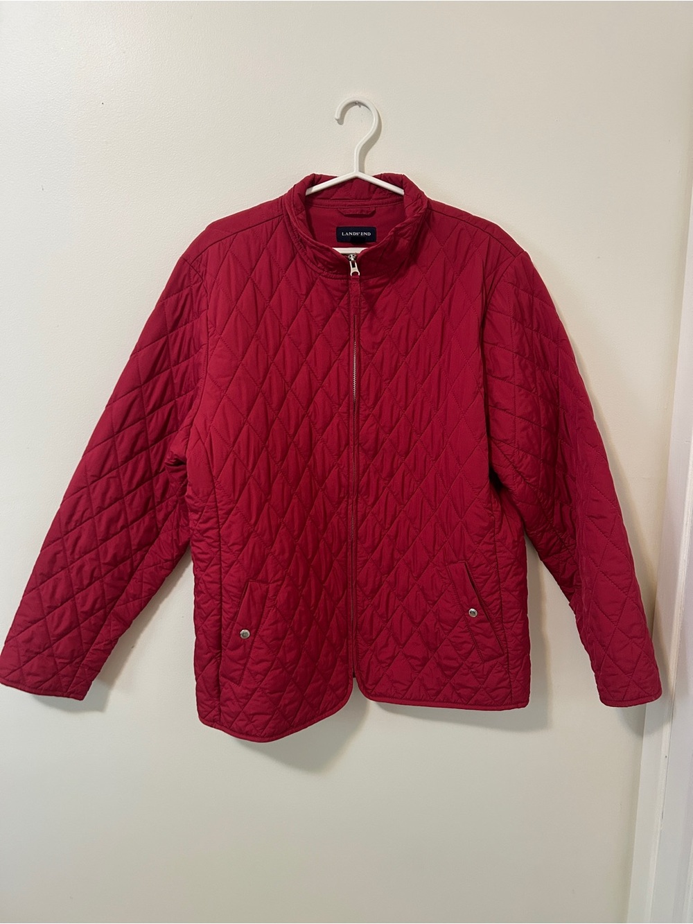 Lands' End Women's Light Weight Quilted Puffer Jacket in Berry Red